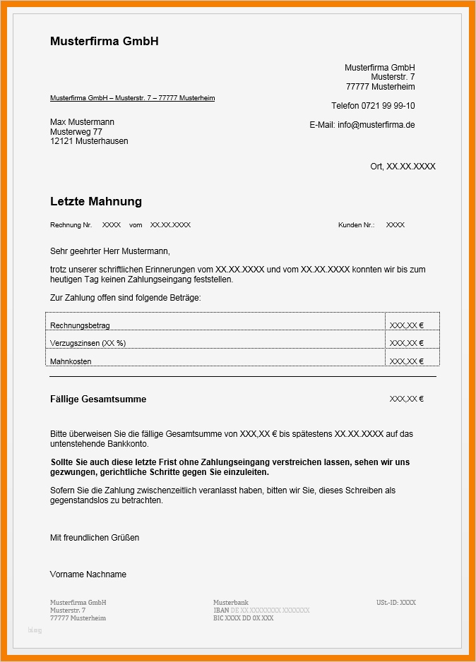 1 Mahnung Vorlage Erstaunlich 9 1 Mahnung Vorlage