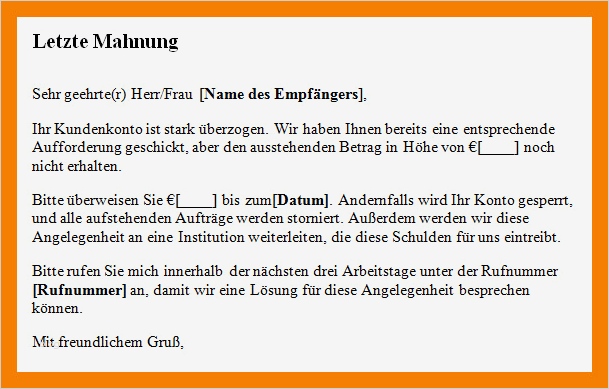 3 Und Letzte Mahnung Vorlage Erstaunlich 8 3 Mahnung Muster