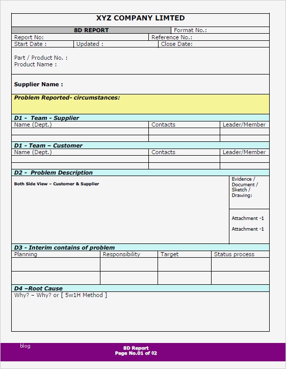 8d Report Vorlage Xls Hübsch 8d Report format Samples
