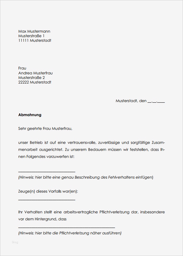 Abmahnung Vorlage Angenehm Muster Abmahnung Auszubildende sofort Zum Download