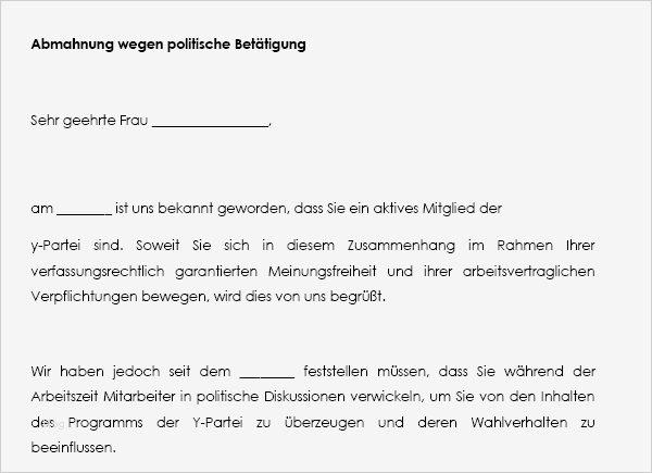 Abmahnung Vorlage Kostenlos Elegant Abmahnung Politische Beschäftigung Privatwirtschaft