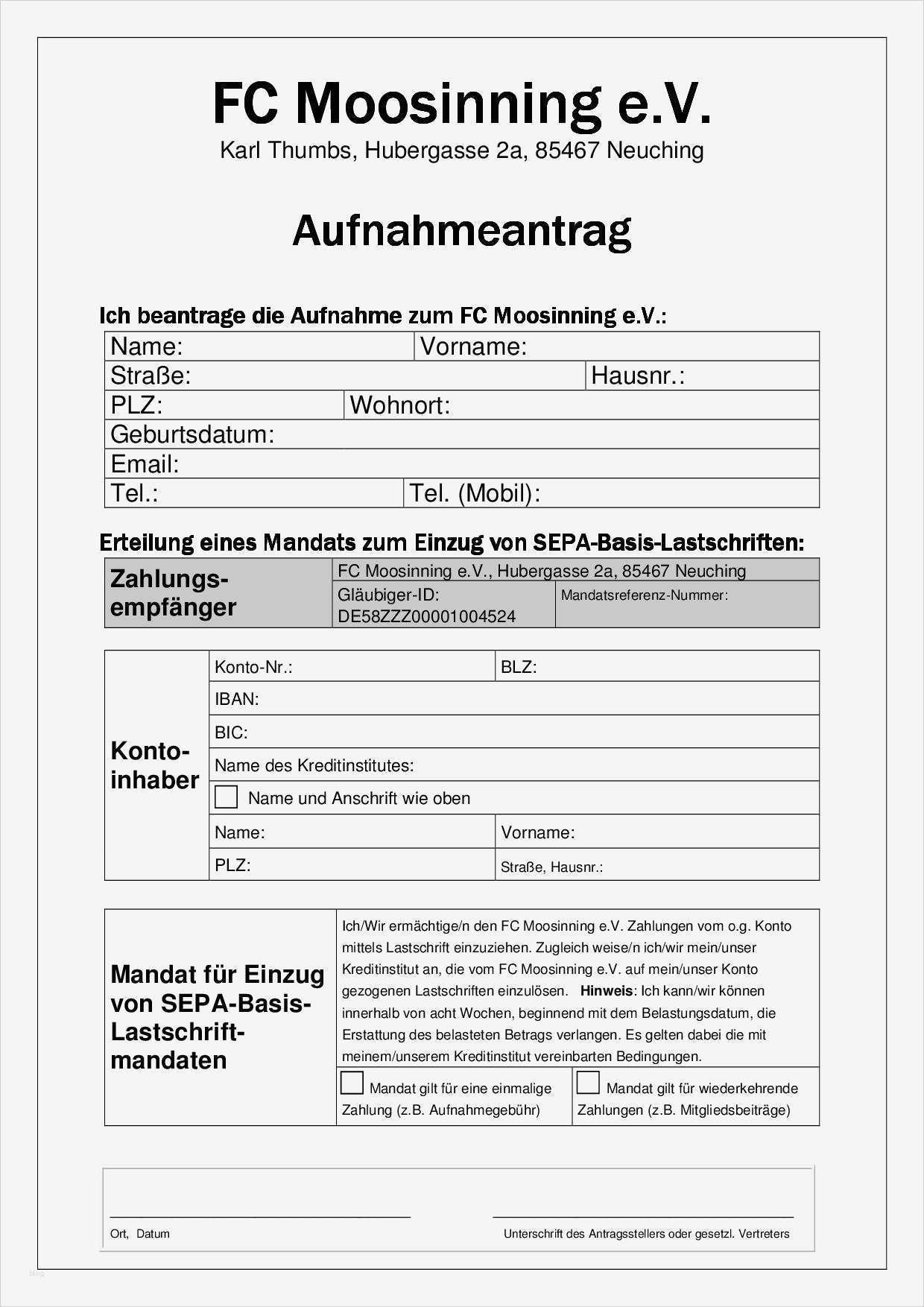 Abmeldung Fußballverein Vorlage Erstaunlich Mitgliedsantrag