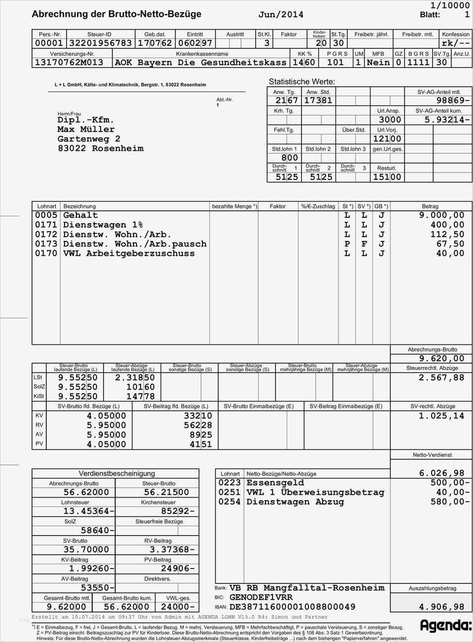 Abrechnung Der Brutto Netto Bezüge Vorlage Erstaunlich Vwl 1 Überweisungsbetrag 40 00 Pdf