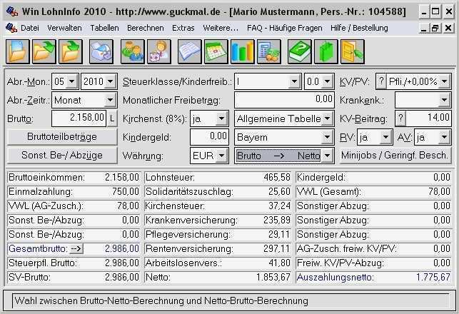 Abrechnung Der Brutto Netto Bezüge Vorlage Süß Win Lohninfo 2012 Download Chip