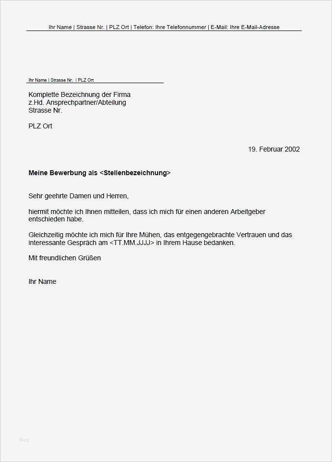 Absage Bewerbung Vorlage Elegant Absage Bewerbung sofortiger Gratis Download