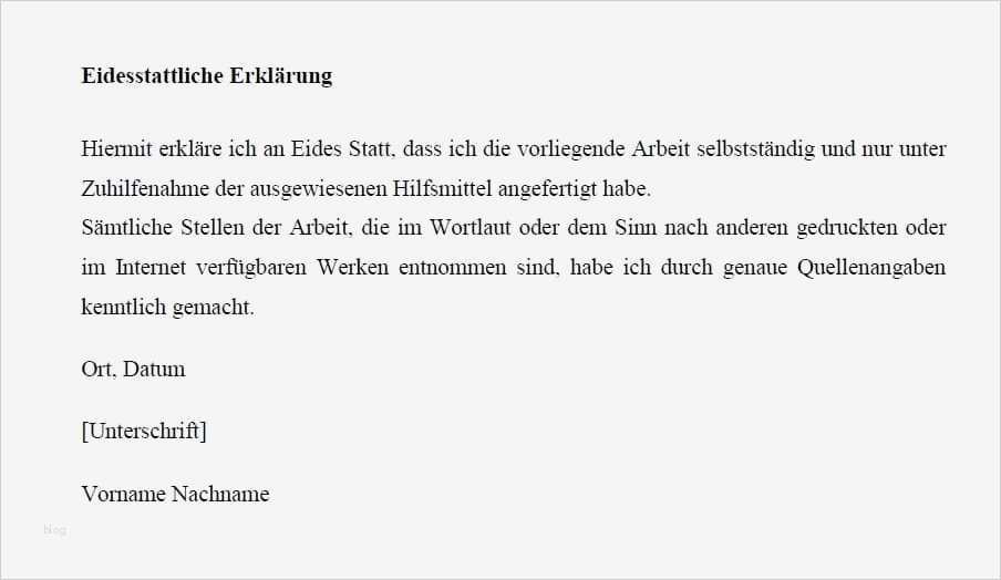 Abschlussarbeit Vorlage Beste Eidesstattliche ErklÄrung