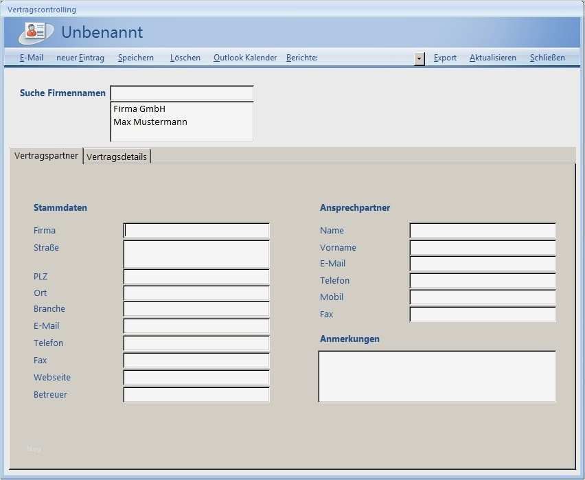Access Datenbank Vorlagen Rechnungen Erstaunlich Access Lösung Vertragscontrolling Excel Vorlagen Shop