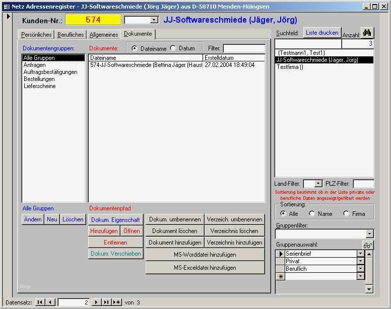 JJ Software Adressverwaltung Adressen Access