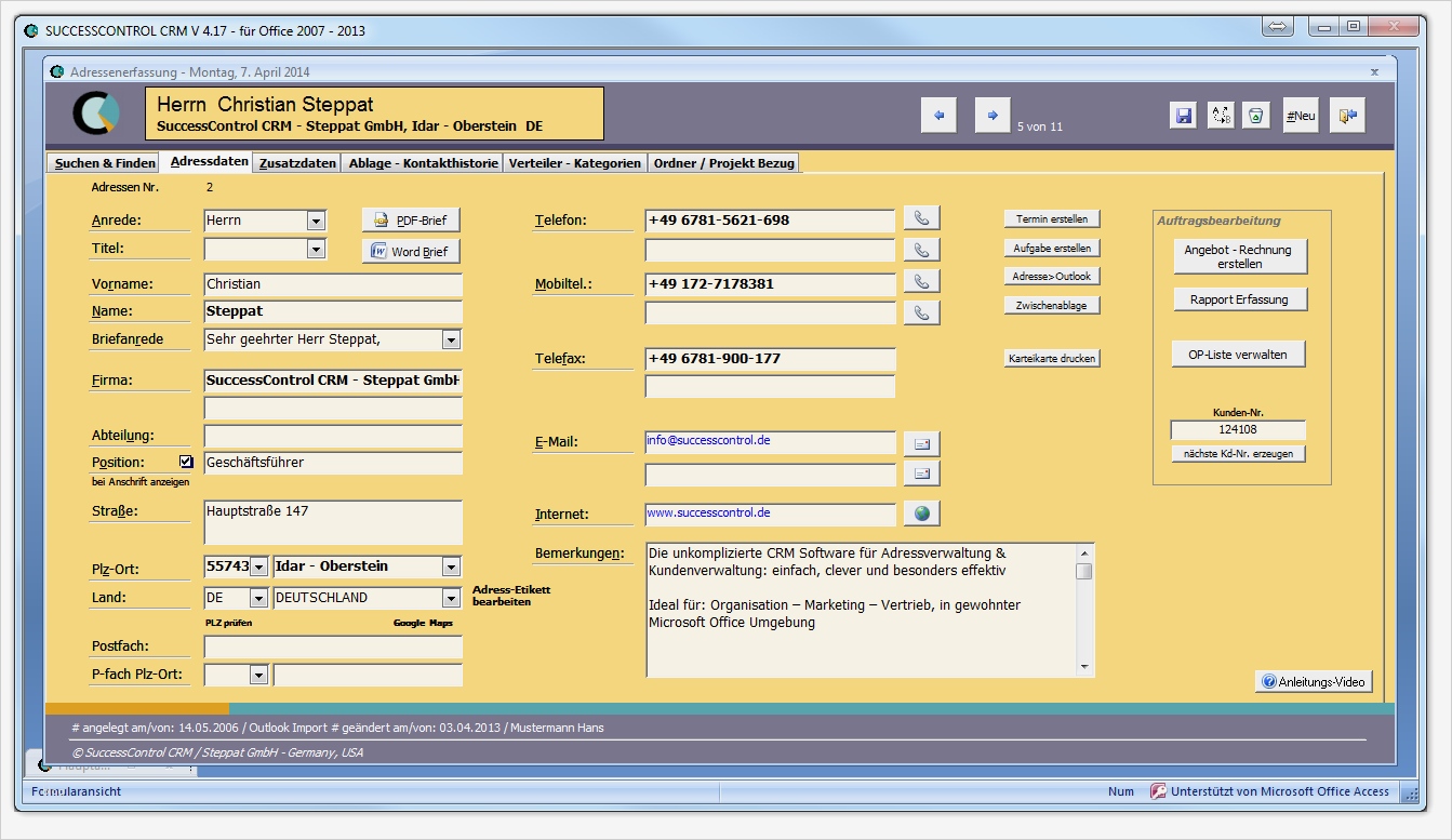 Access Vorlagen Adressverwaltung Cool Presse Information Successcontrol Crm softwarecrm