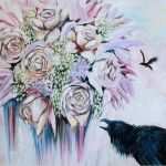 Acrylmalerei Vorlagen Hübsch Crow Mit Blumen original Gemälde Acryl Auf Leinwand 19 X 19