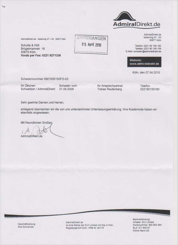 Admiral Direkt Kündigung Vorlage Einzigartig Admiral Versicherung Musste Sich Unterwerfen Kfz Gutachten
