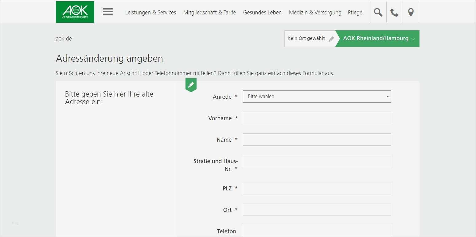Adresse ändern Vorlage Cool Aok Adresse ändern Per Line formular – Giga