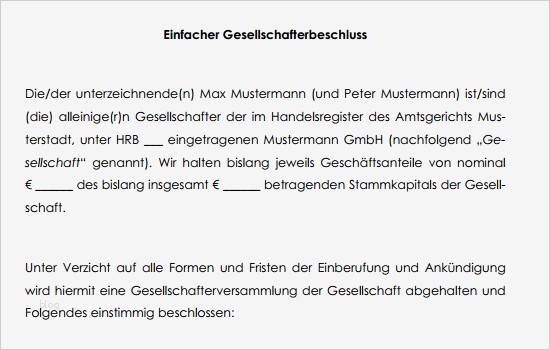 After Effects Vorlagen Kostenlos Süß Niederschrift über Beschluss Der Gesellschafterversammlung