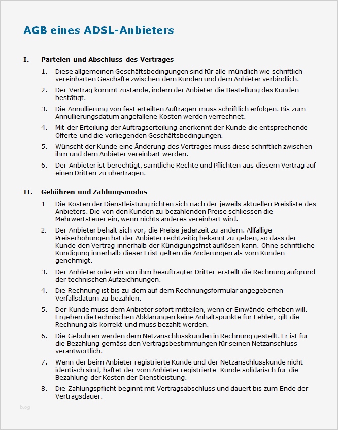 Agb Vorlage Bewundernswert Agb Adsl Anbieter Vorlage Zum Download