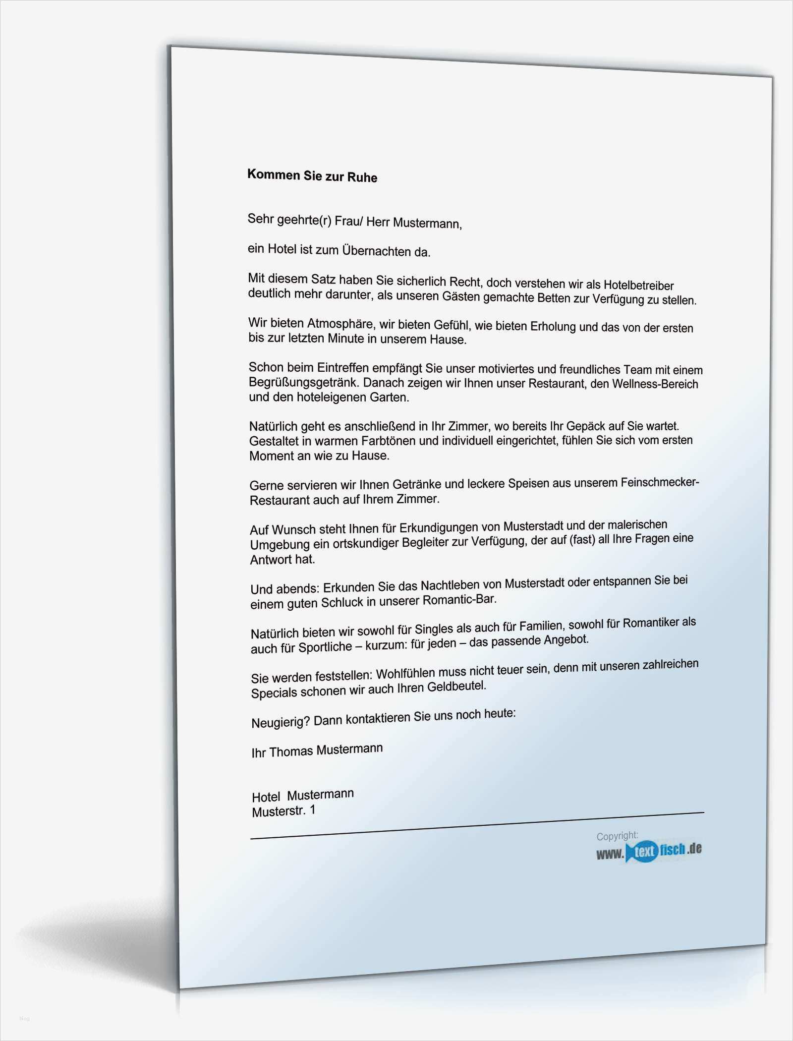 Agb Vorlage Kostenlos Schön Werbebrief Für Ein Hotel