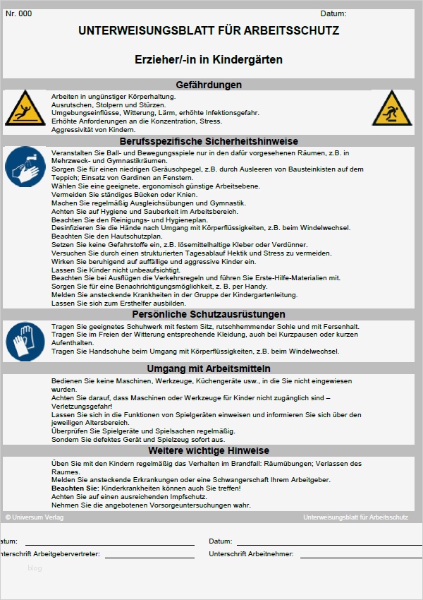 Allgemeine Sicherheitsunterweisung Vorlage Angenehm Unterweisung Erzieher In In Kindergärten sofort Download
