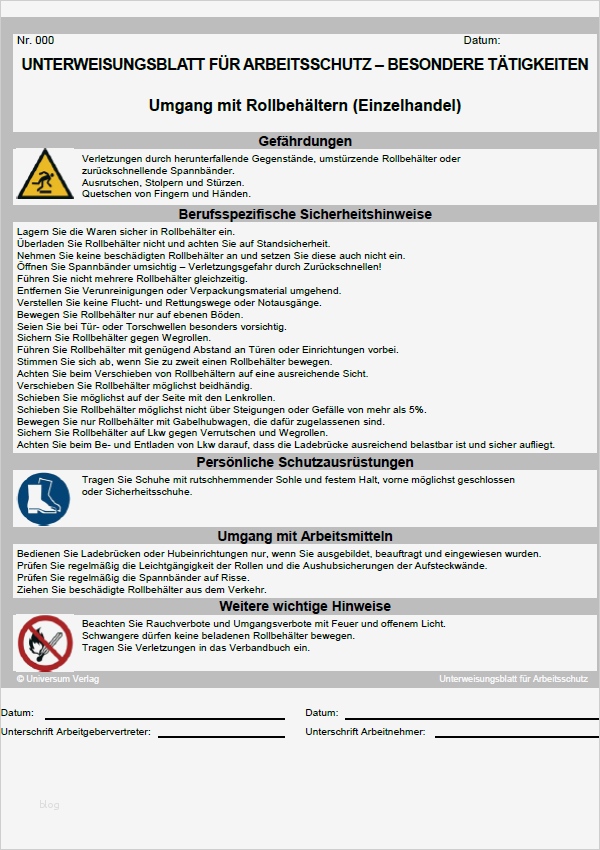 Allgemeine Sicherheitsunterweisung Vorlage Fabelhaft Unterweisung Umgang Mit Rollbehältern Einzelhandel