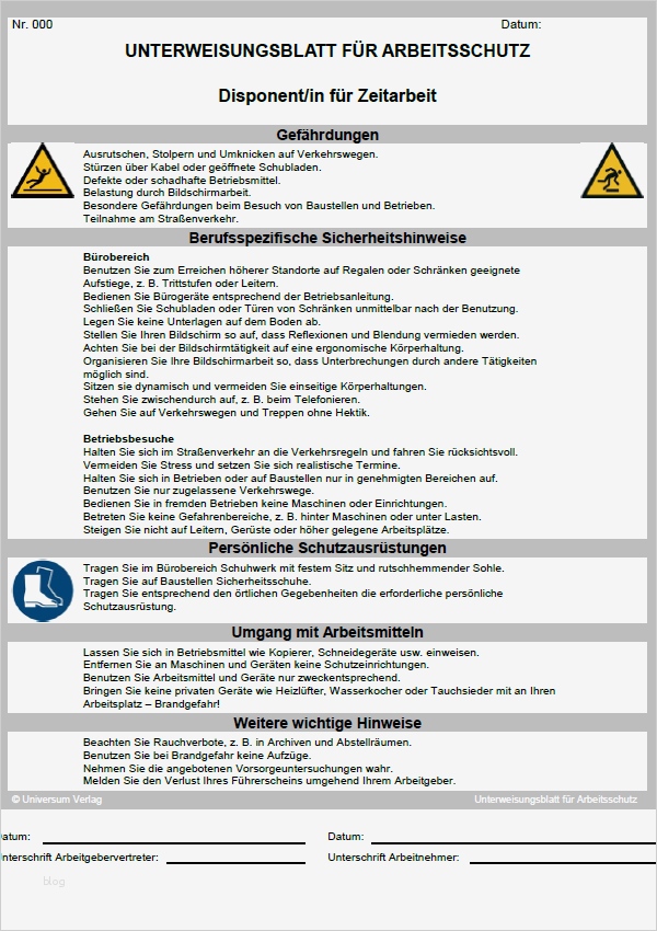 Allgemeine Sicherheitsunterweisung Vorlage Großartig Unterweisung Disponent In Für Zeitarbeit sofort Download