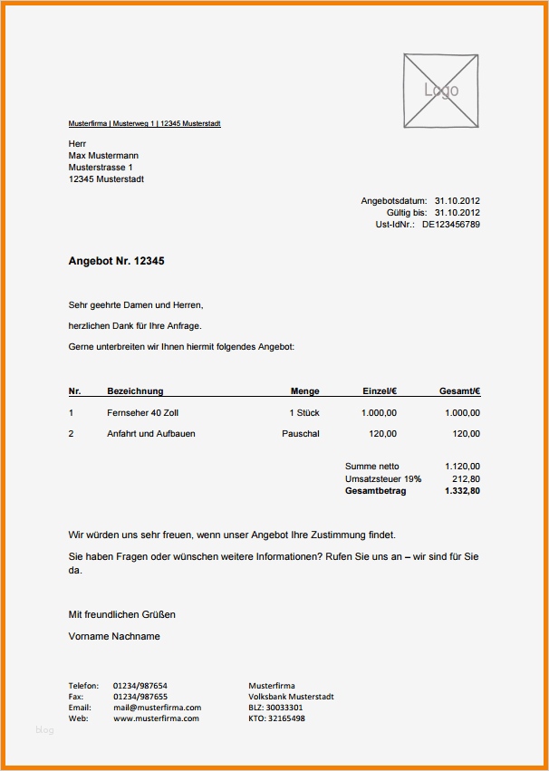 8 preisangebot muster