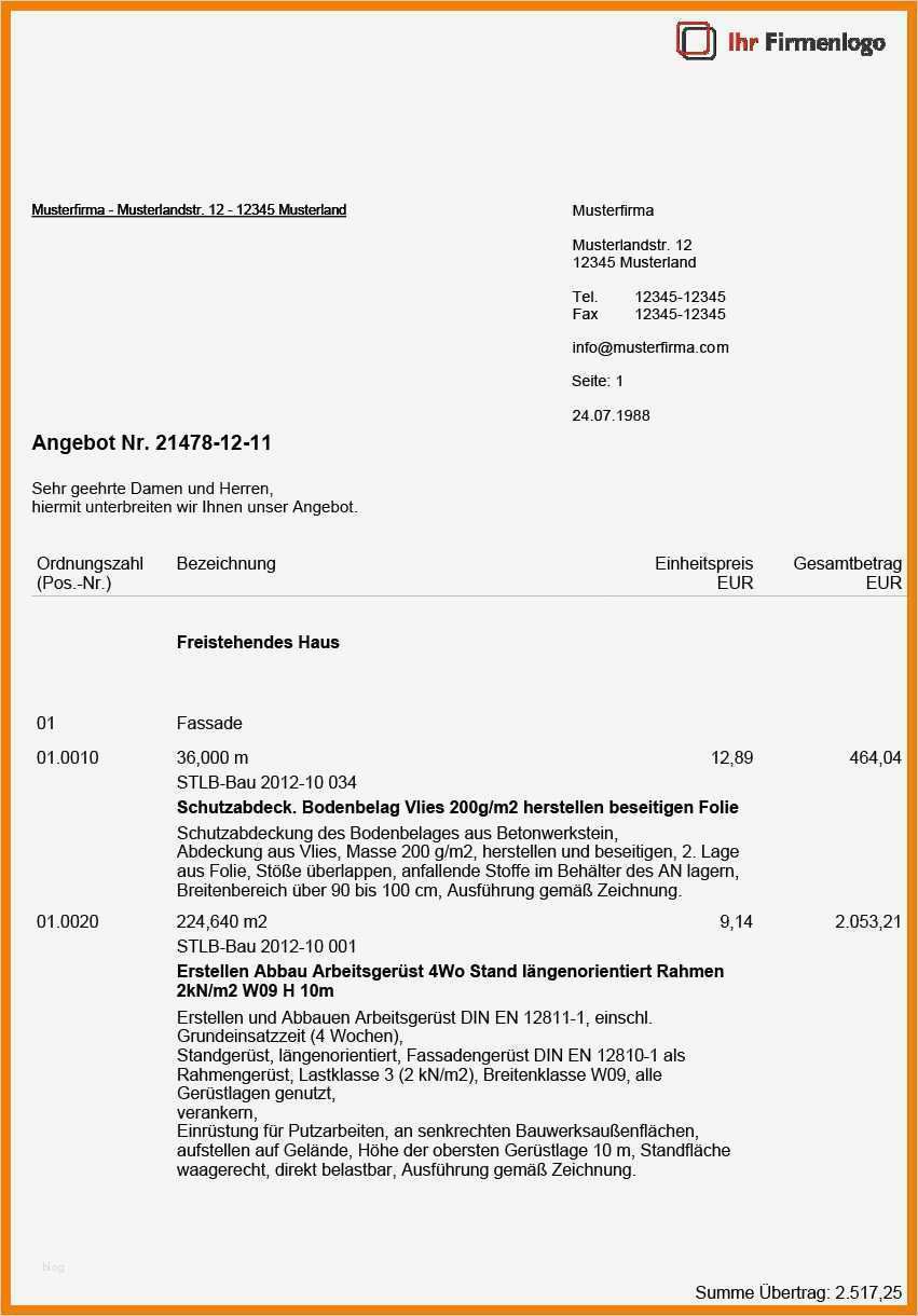 Angebot Einholen Vorlage Kostenlos Gut 13 Handwerker Angebot Muster