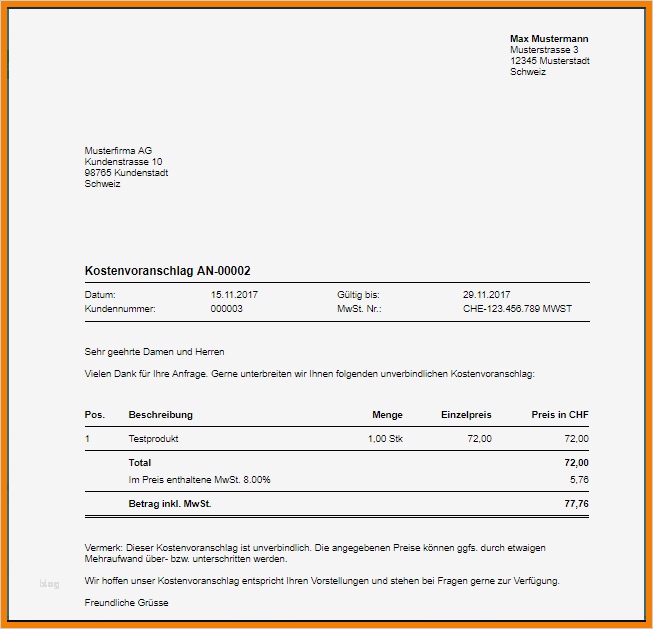 Angebot Erstellen Vorlage Angenehm 9 Muster Kostenvoranschlag