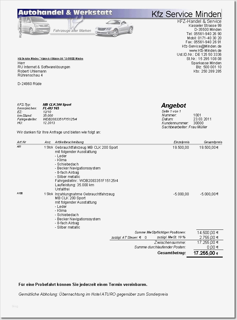 Angebot Erstellen Vorlage Gut Werkstatt software Programm Kfz Handel Autohaus