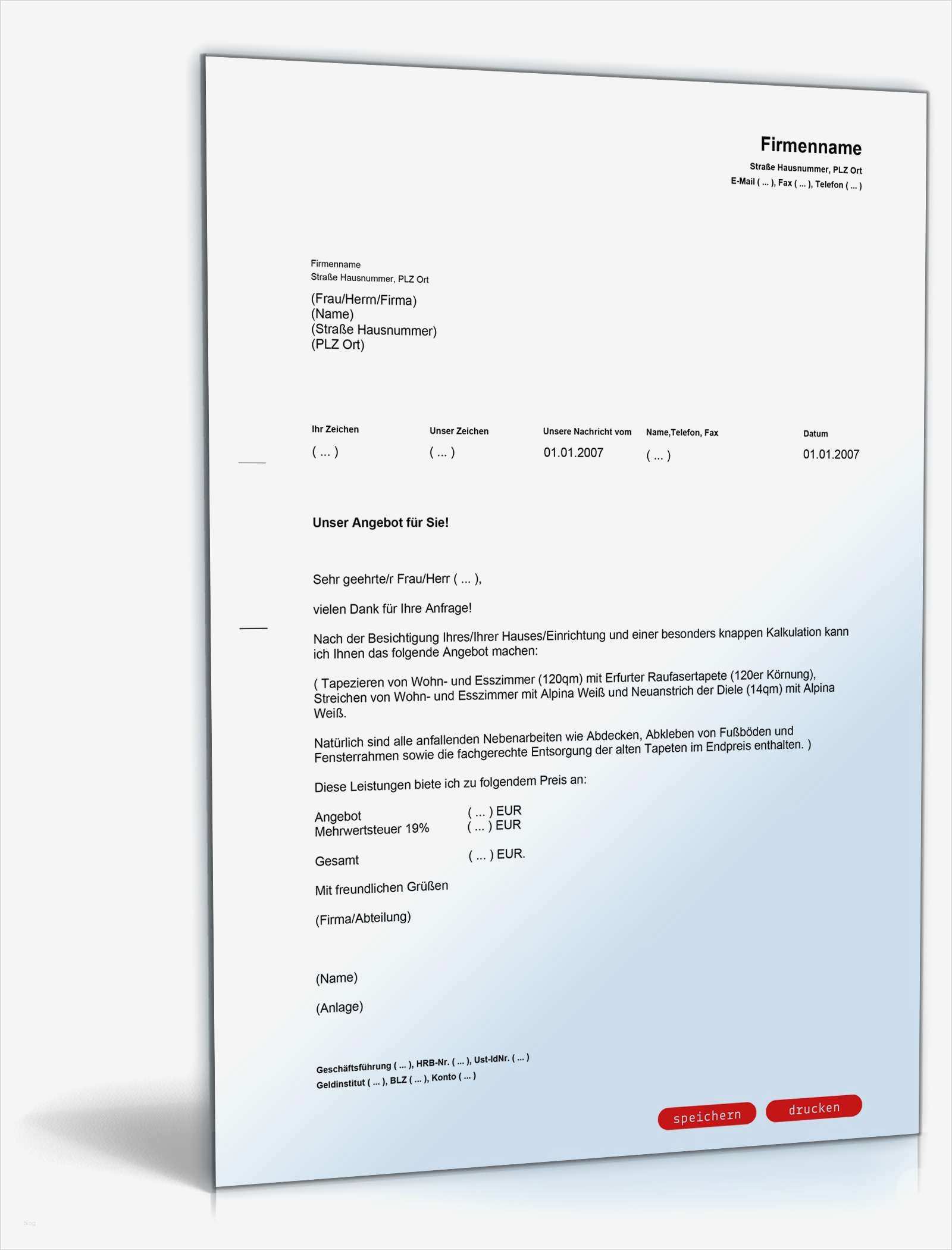 Angebot Erstellen Vorlage Schön Angebot Handwerkerleistung