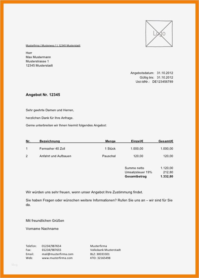 Angebot Richtig Schreiben Vorlage Erstaunlich 5 Angebotstext Vorlage