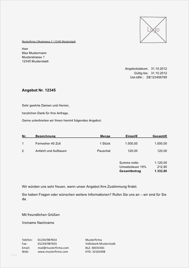 Angebot Richtig Schreiben Vorlage Luxus Kostenlose Angebotsvorlage Vorlagen Muster Zu Angebot