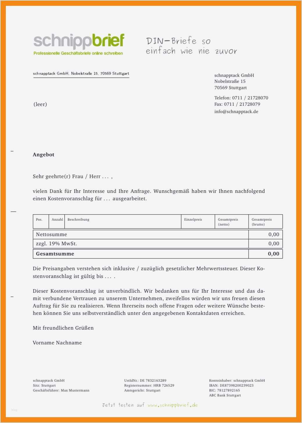 Angebot Richtig Schreiben Vorlage Wunderbar 14 Angebot Schreiben Vorlage