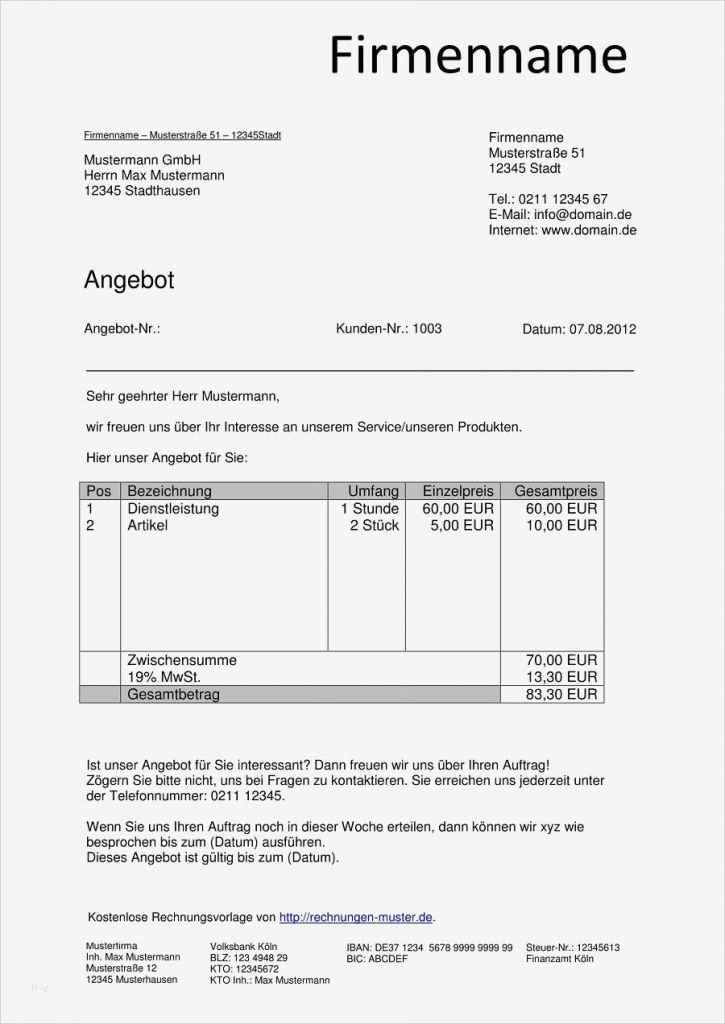 Angebot Schreiben Vorlage Erstaunlich Angebot Vorlagen Kostenlos En