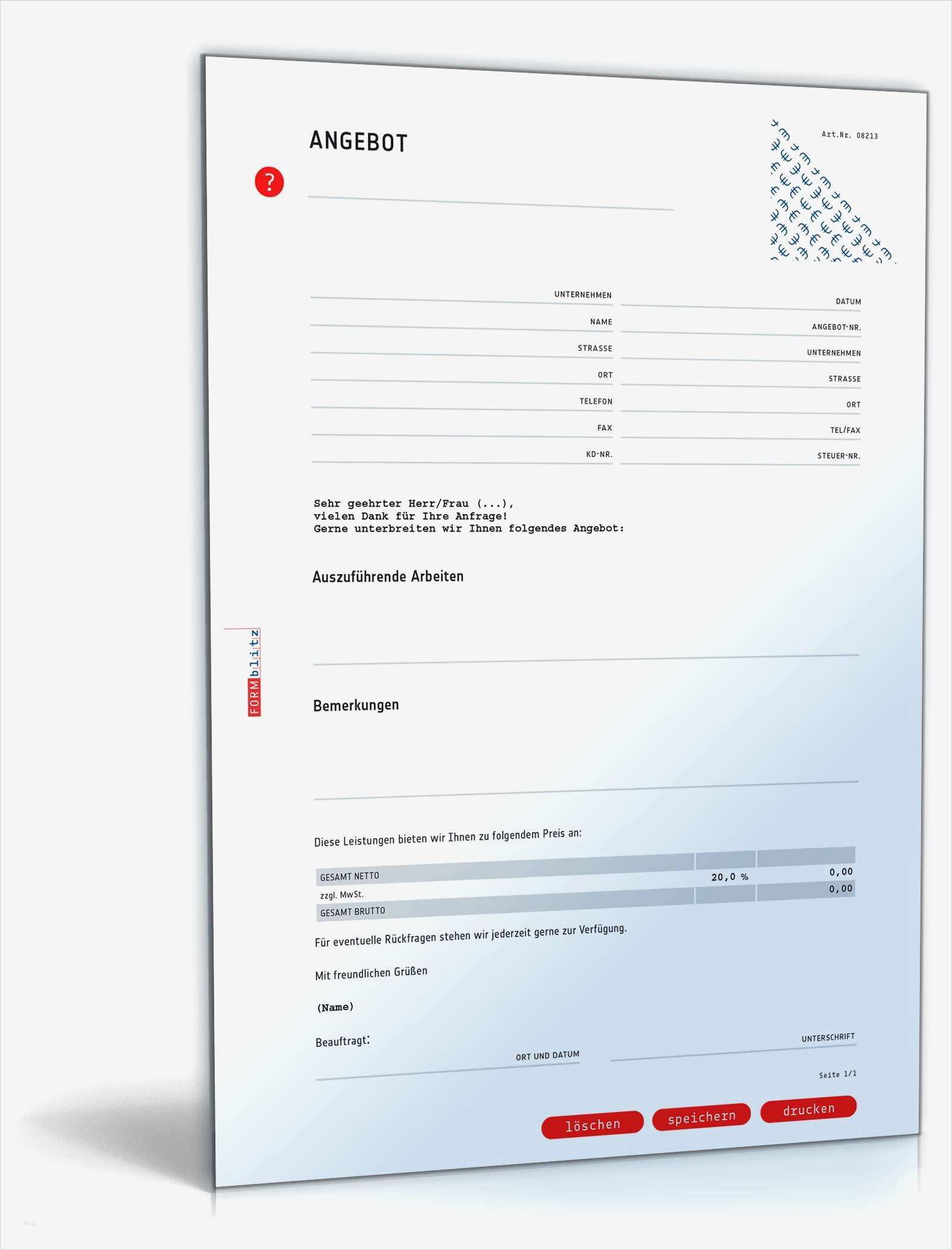 Angebot Vorlage Excel Cool Angebot Pauschal Vorlage Zum Download