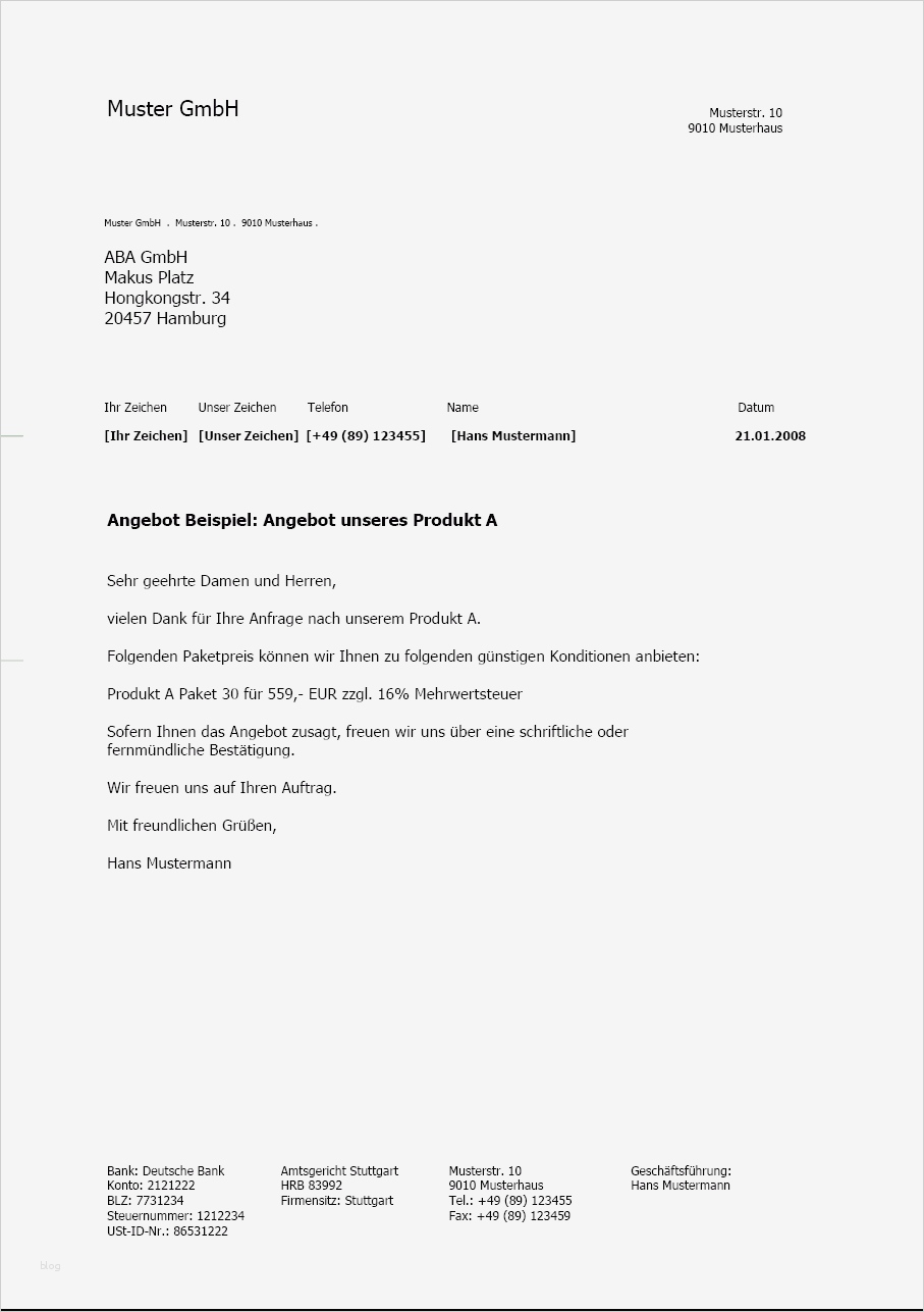 Angebot Vorlage Excel Inspiration 5 Angebot Vorlage Word