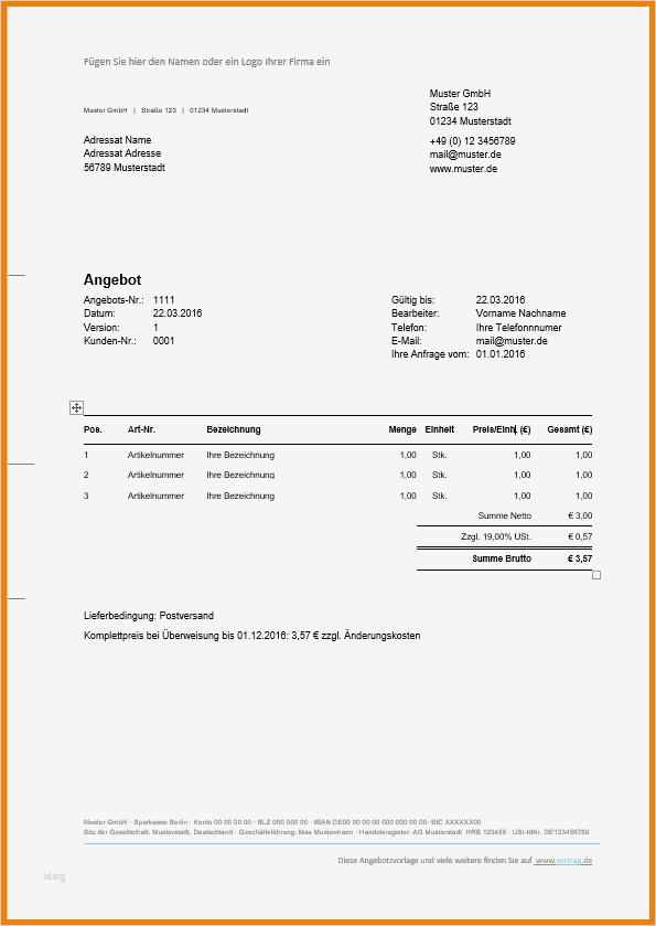 Angebot Vorlage Excel Kostenlos Cool 5 Angebot Vorlage Word