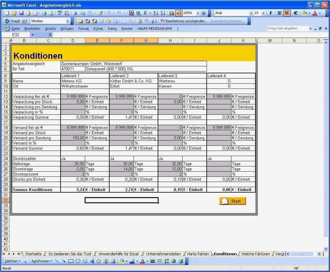 Angebot Vorlage Excel Kostenlos Genial Angebotsvergleich Mit Excel