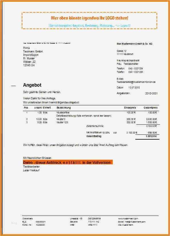 Angebot Vorlage Excel Luxus 12 Angebot Vorlage