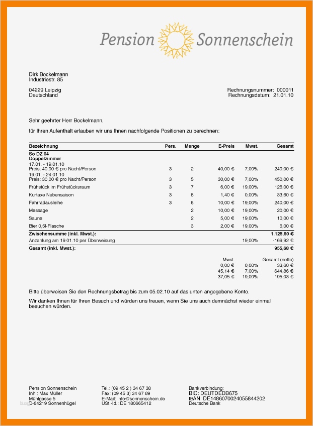 Angebotsschreiben Vorlage Erstaunlich 5 Rechnung Hotel Vorlage