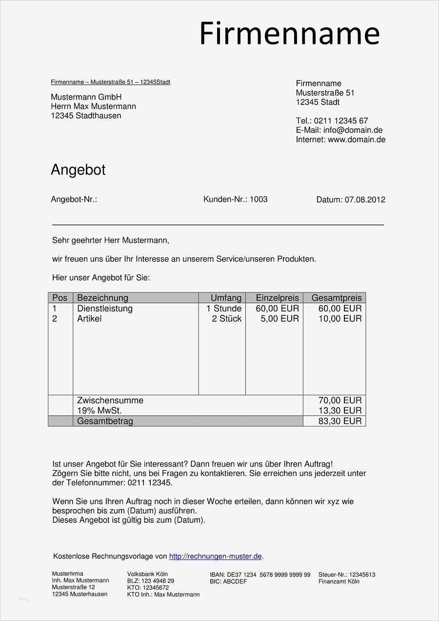 Angebotsschreiben Vorlage Word Erstaunlich Angebot Vorlagen Kostenlos En