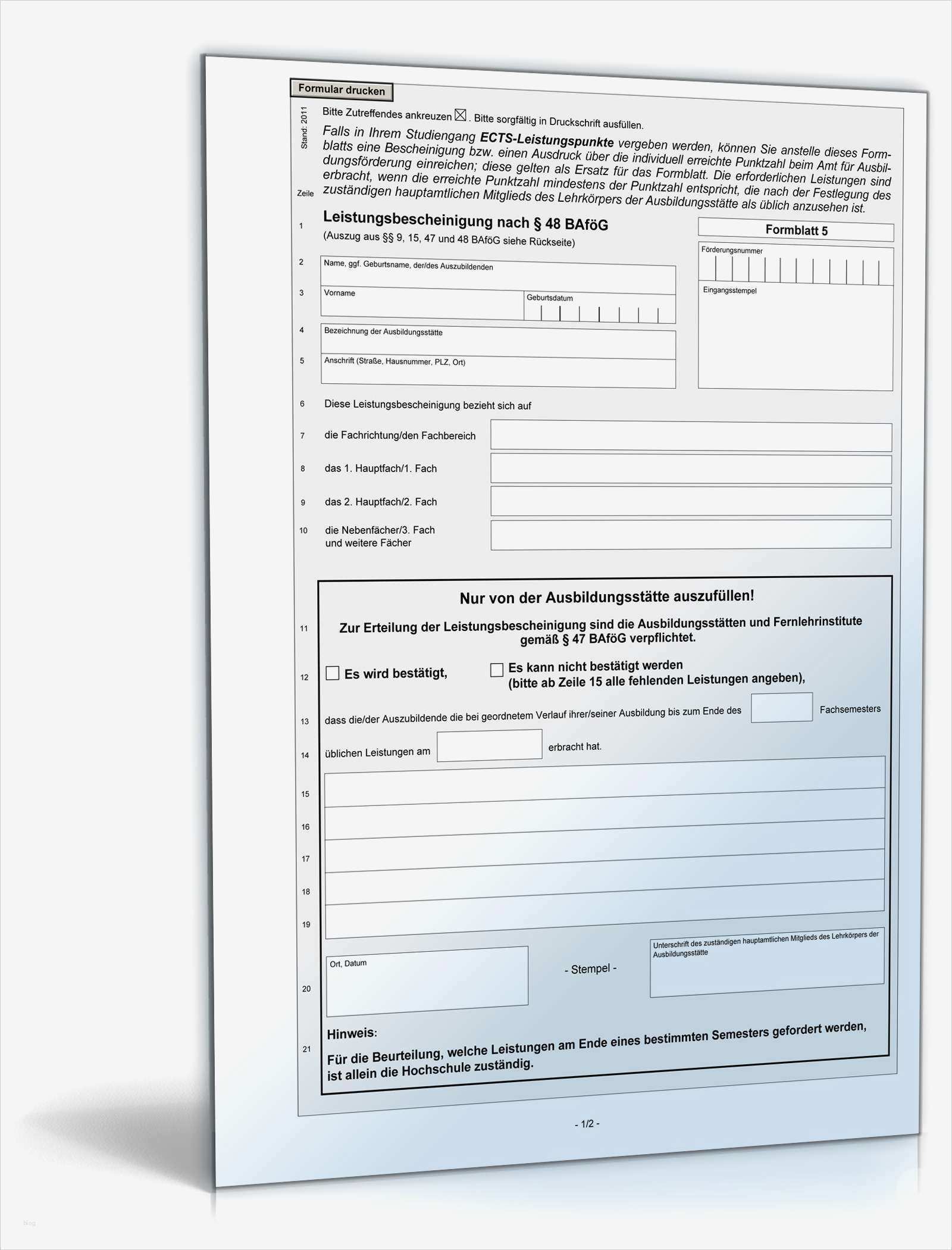 Antrag Teilerlass Bafög Vorlage Wunderbar Leistungsbescheinigung Nach § 48 Bafög formular Zum Download