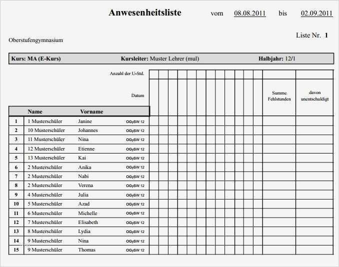Anwesenheitsliste Vorlage Kostenlos Cool Download Anwesenheitsliste Excel