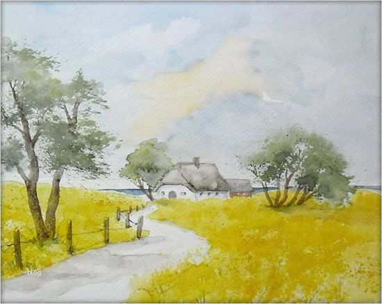 Aquarellmalerei Landschaften Vorlagen Hübsch Weg Zum Meer Aquarell 24 X 30 Cm original