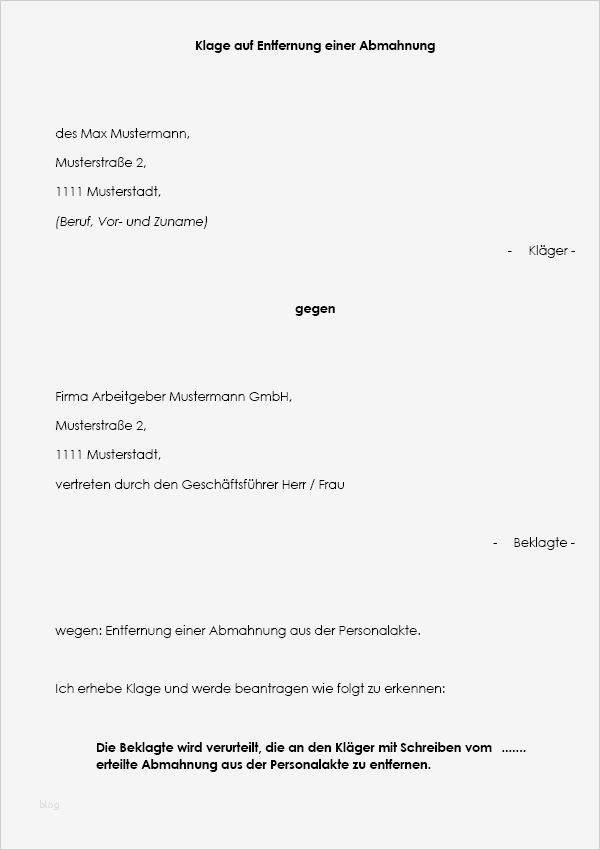 Arbeitgeber Schwangerschaft Mitteilen Vorlage Schön Klage Entfernung Einer Abmahnung Aus Personalakte Muster
