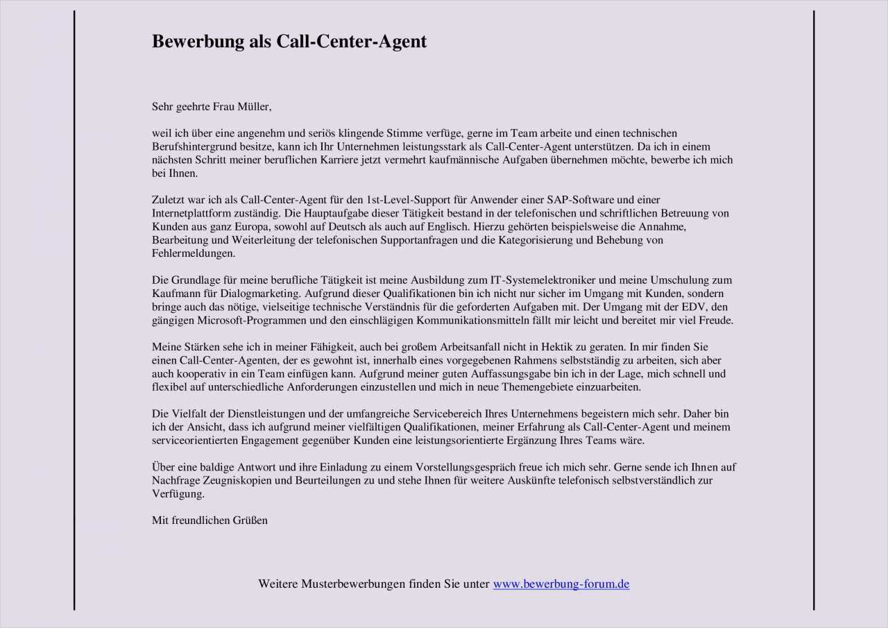 Arbeitsagentur Lebenslauf Vorlage Wunderbar Call Center Agent Inbound Bewerbung Schreiben