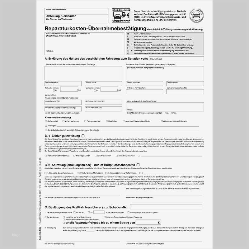 Arbeitsauftrag Kfz Vorlage Genial Reparaturkosten Übernahmebestätigung Einschl Zahlungsanwe