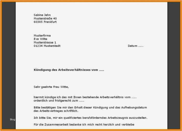 Arbeitskündigung Vorlage Wunderbar 10 Kündigung Arbeit Vorlage