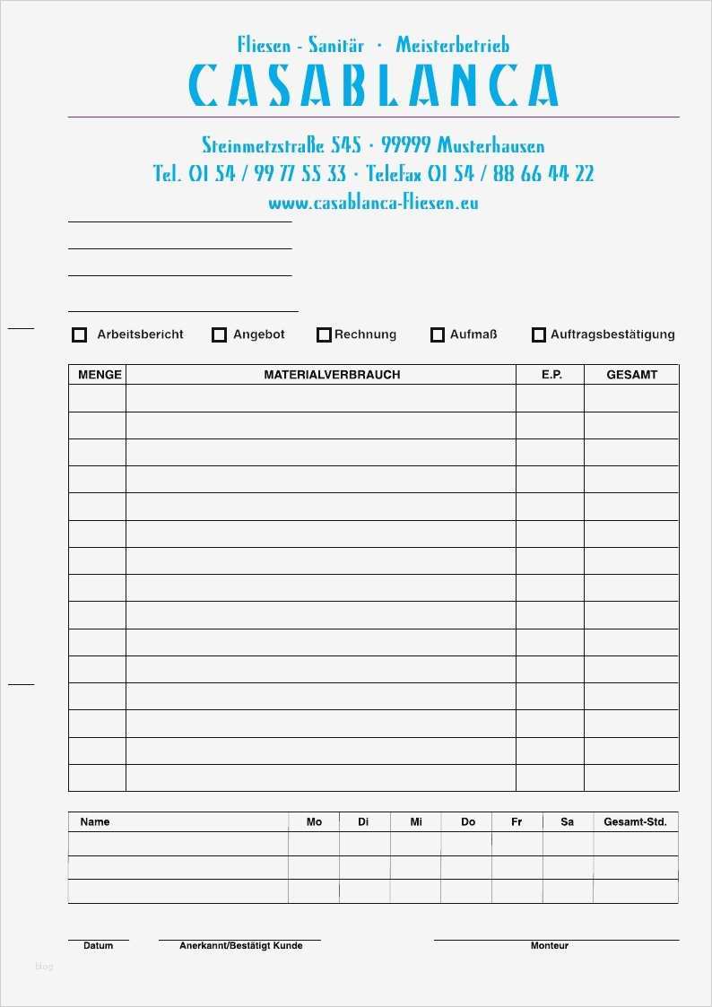 Arbeitsnachweis Vorlage Best Of Arbeitsbericht Muster Für Fliesenleger – Durchschreibsatz