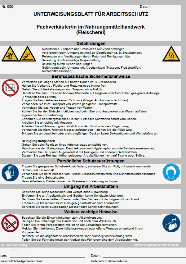 Arbeitsschutzbelehrung Vorlage Elegant Unterweisung Fachverkäufer In Im Nahrungsmittelhandwerk