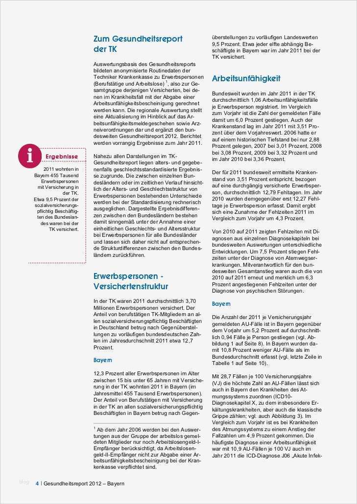 Arbeitsunfähigkeitsbescheinigung Zur Vorlage Bei Der Krankenkasse Angenehm Tk Gesundheitsreport 2012 Für Bayern