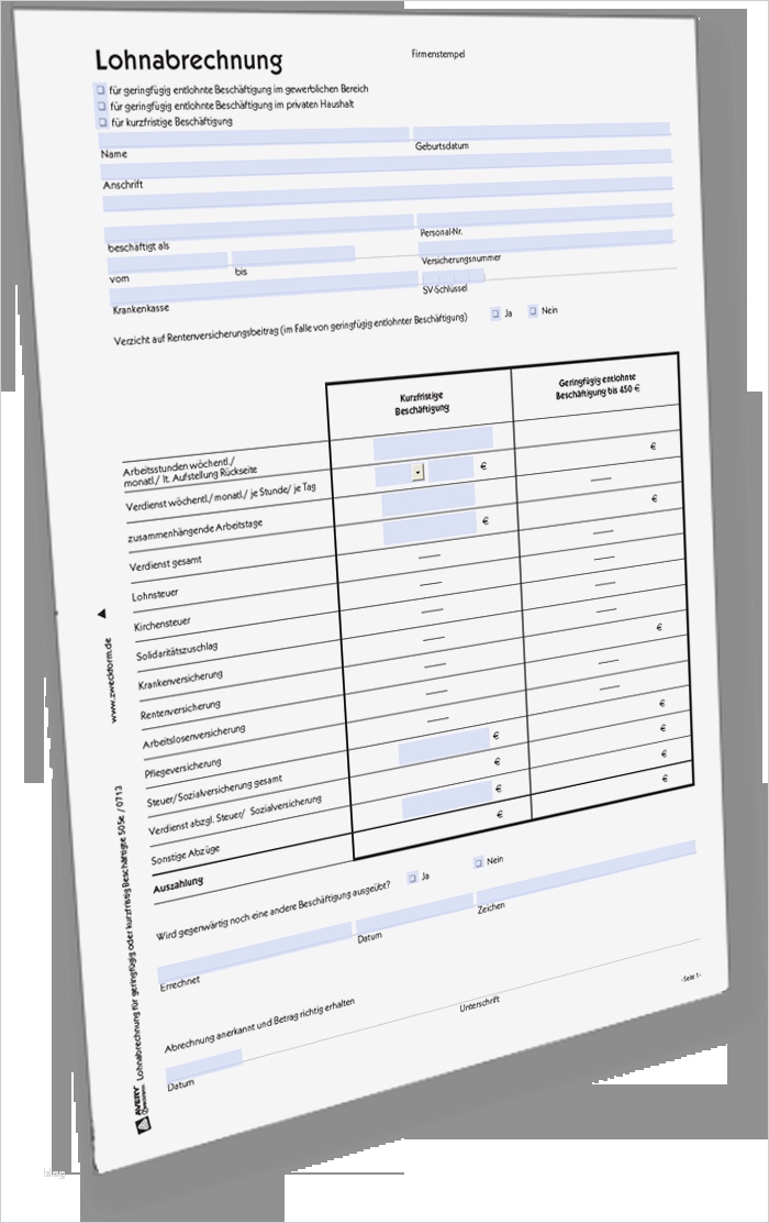 Arbeitsvertrag Für Geringfügig Beschäftigte Vorlage Best Of Muster Lohnabrechnungen Für Geringfügig Ver Ndende