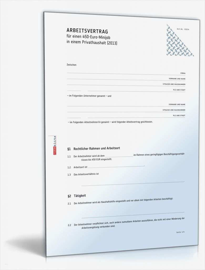 Arbeitsvertrag Gastronomie Vorlage Beste Arbeitsvertrag Minijob Privathaushalt